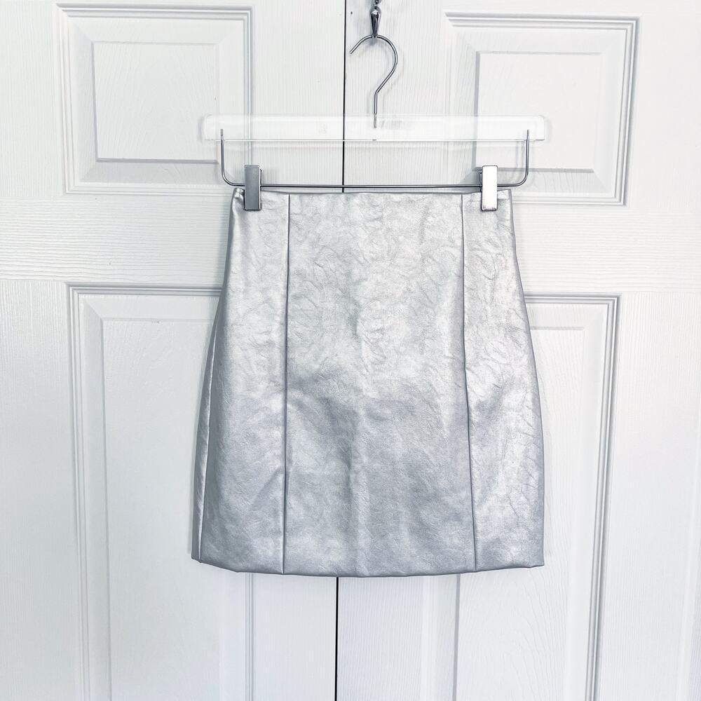 Ronny Kobo Rena Silver Metallic High-Waist Mini Skirt